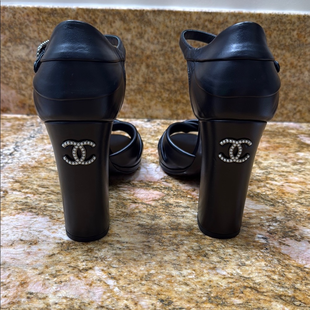 CHANEL Black Strappy Heels